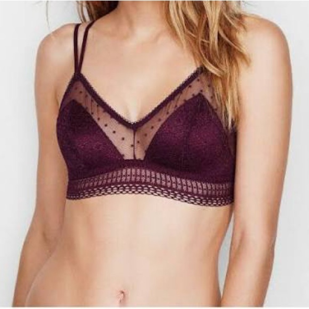 Victoria's Secret Lace and Mesh Bralette in Burgundy